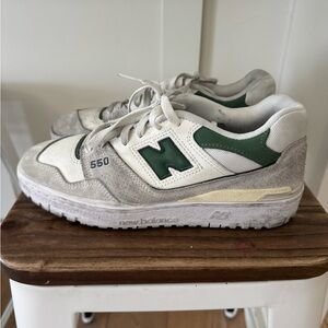 New Balance 550 Sneakers in White, Green, and Gray
